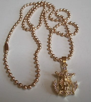 MEN'S GOLD FINISH STONES JESUS WITH ANCHOR FASHION HIP HOP CHAIN & CHARM - Image 1 of 3