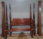 Solid Mahogany Queen Size Rice Carved Four Poster Bed Williamsburg Federal Style