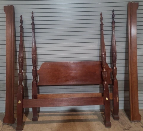 Solid Mahogany Queen Size Rice Carved Four Poster Bed Williamsburg Federal Style Cover