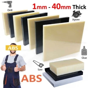 ABS Kunststoffplatte Stärken 1,2,3,4,5,6mm - 40mm Kunststoff Platte Schwarz Weiß - Picture 1 of 22