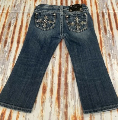 Miss Me Girls Size 12 Jean Distressed JK5342P Crop Jeans CLEAN / WASHED EUC WoW - Image 1 of 4
