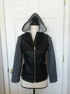 SO Faux Leather Jacket Girls 14 With Detachable Hood Black With Pockets - Picture 1 of 9