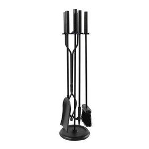 Neoclassic 5-piece Fireplace Tool Set, Black, Round Base - Picture 1 of 5
