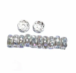 100 Clear Crystal Rhinestone Silver 6mm Rondelle Round Spacer Beadelle Beads - Picture 1 of 4