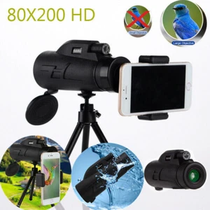 80X200 HD Zoom Monocular Night Vision Telescope+Phone Holder Tripod BAK4 Camping - Picture 1 of 12