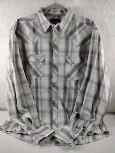 Wrangler Pearl Snap Men's Size Large Long Sleeve Pearl Snap Gray Plaid Western