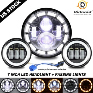 7 inch LED Headlight + Passing Light For Kawasaki VN Vulcan 500 750 800 900 1700 - Picture 1 of 12