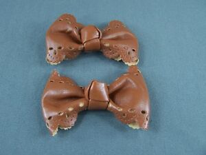 Brown set of 2 punched faux leather bow barrette hair clip alligator clamp
