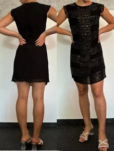 SeXy Miss Damen Chiffon Mini Kleid Pailletten Perlen Abend Dress 34 schwarz - Bild 1 von 4