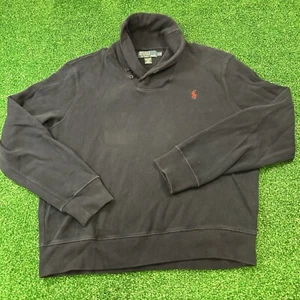 Polo Ralph Lauren Sweater Mens Large Navy Shawl Collar Pullover Preppy Vintage - Picture 1 of 8