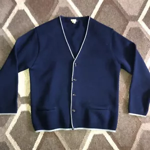 Vintage Hechts Sportswear Blue Wool Cardigan Sweater Size XL USA - Picture 1 of 11