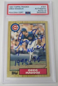 Greg Maddux BRAVES HOF Signed 1987 Topps Traded Rookie Card 70T insc PSA 10 Auto - Picture 1 of 6