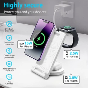 Bezprzewodowa ładowarka Stacja ładująca Wireless Charger 3w 1 do Apple iPhone Samsung - Zdjęcie 1 z 10