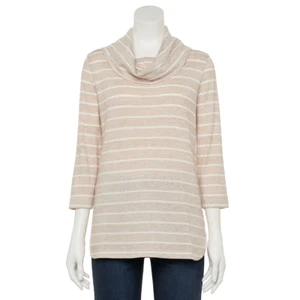 Damengröße XXL Croft & Barrow 3/4-Ärmel Wasserfallausschnitt Oberteil beige gestreift $ 40,00 - Bild 1 von 4