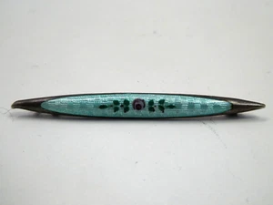 VINTAGE GUILLOCHE ENAMEL FLORAL STERLING SILVER BROOCH - Picture 1 of 9