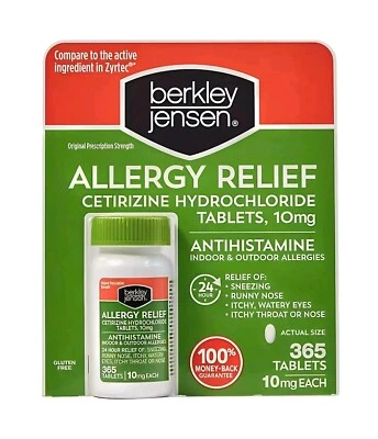 Berkley Jensen Allergy Relief 10mg Cetirizine Hydrochloride 365 Tabs EXP 05/26+ - Image 1 of 4
