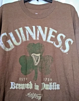 Guinness Dublin Beer Mens Brown T Shirt 3XL Green Clover leaves Harp Graphic Tee — 第 1/4 张图片