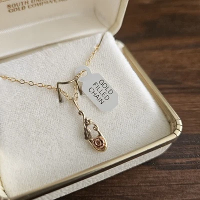 10k Gold Vintage Black Hills Gold Rose Pendant Necklace - Image 1 of 4