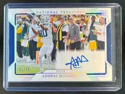 2024 National Treasures Adonai Mitchell Rookie Field Pass Holo Silver Auto #1/10 - Image 1 of 2