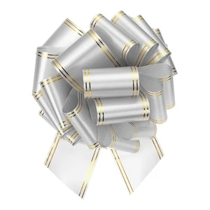 12 Zoll große Zugschleife Metallic Auto Band mit Goldkante zum Wickeln Silber - Bild 1 von 6