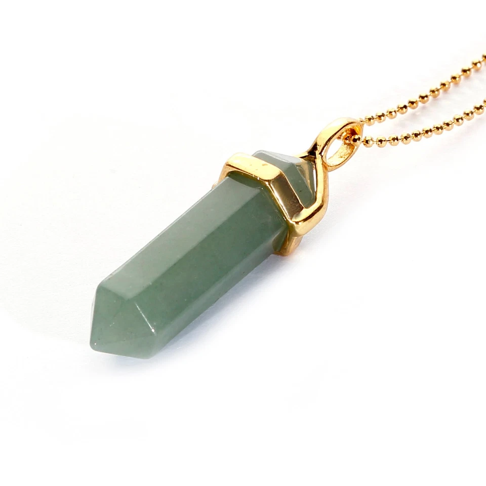Green Aventurine Pendulum Pendant Healing Point Size 40x8mm w/Chain - Image 1 of 1