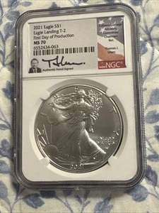 2021 Eagle NGC MS70 Eagle Landing T-2 Last Day Of Production Signed By Uram - Picture 1 of 2