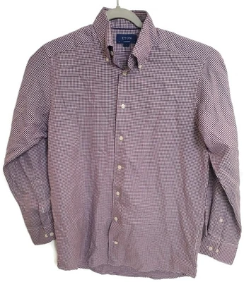 Camisa masculina Eton pequena vermelha branca Gingham contemporânea manga longa botão para baixo - Imagem 1 de 4