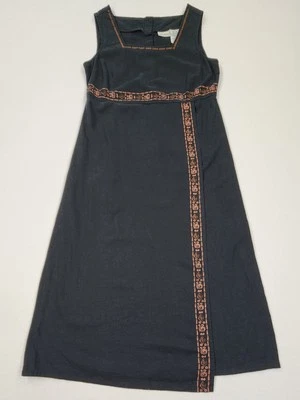 Vtg 90s White Stag Black Linen Blend Aztec Sleeveless Maxi Dress Boho Sz M - Image 1 of 4