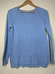 Gap Women's Size Medium Sweater V Neck Waffle knit Blue Long Sleeve - Picture 1 of 15