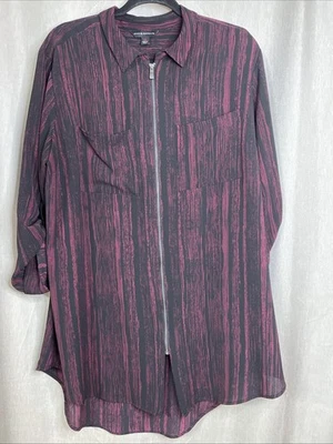 Rock Republic Shirt Women’s X-Large Full Zip Long Sleeve Roll Tab Red Black EUC - Image 1 of 4