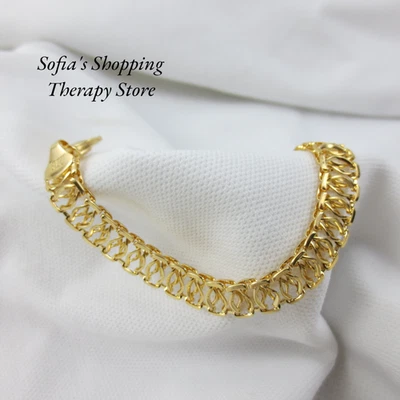 18k Yellow Gold Filled Woven Braided 7.5 in Style Bracelet Width 9 mm Jewelry - Image 1 of 4