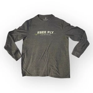 FREE FLY Men’s Small Long Sleeve Logo Spellout Graphic T-Shirt - Heather Grey - Picture 1 of 10