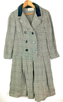 Vestido Blazer Vintage Años 50 Talla 6 Tweed Pata de Gallo Negro Gris Blanco Ajuste y Acampanado Foto 1 de 4