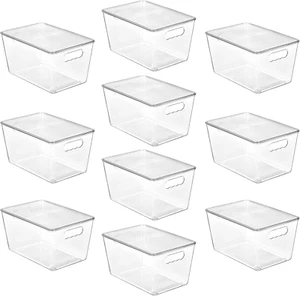 10 Pack Clear Stackable Storage Bins with Lids, Large Plastic Containers with Ha - Picture 1 of 12