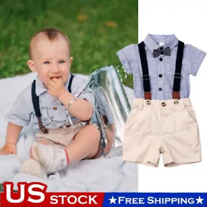 Baby Boys Wedding Outfits Toddler Suspender Shorts Formal Suit Gentleman Clothes - Picture 1 of 15