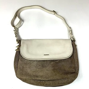Fossil Women’s Large Crossbody Bag Leather Ivory Gold Sparkle Glitter #1751 - Picture 1 of 13