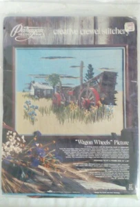 Paragon Needle Craft VTG 1974 Crewel Kit Davison's WAGON WHEELS #0119 16" x 20" - Picture 1 of 7