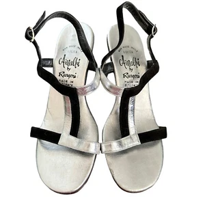 Vintage 60s Italian Rangoni Florence Lolita Sandals Silver Block Heel 6 - Picture 1 of 8