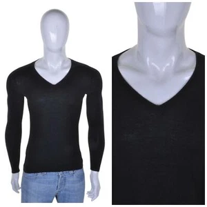 Gap Vintage Italien Laine Merino Pull M 90s Noir Pull Col V 1990s Y2K - Picture 1 of 4