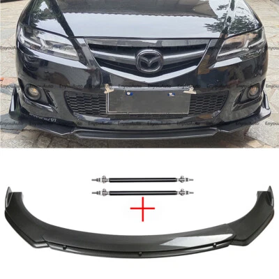 For Mazda 2 3 6 Front Bumper Lip Spoiler Splitter + Strut Rods Carbon Fiber Foto 1 de 4