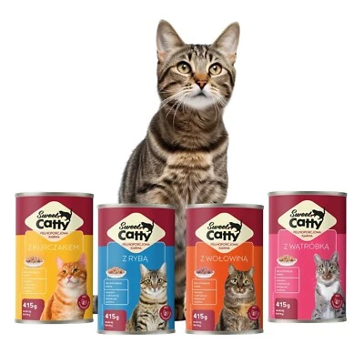 24 x 415g Katzenfutter Sweet Catty MIX Rind Huhn Fisch Leber Stückchen in Soße - Bild 1 von 4