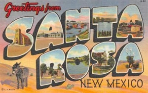 NM New Mexico SANTA ROSA LARGE LETTER LINEN Greeting ca1940's Curteich Postcard - Picture 1 of 2