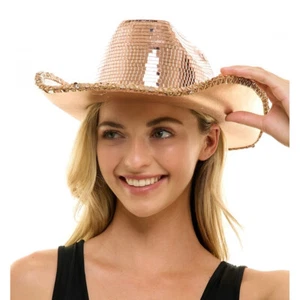 Disco Cowboy Hat Rose Gold Mirror Hat Cowgirl Costume Bling Bling Hat Rave Festi - Picture 1 of 4