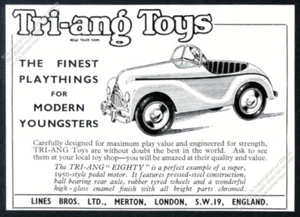 Tri-Ang Eighty 1950 pedales motor coche infantil ilustrado vintage anuncio impreso - Imagen 1 de 7