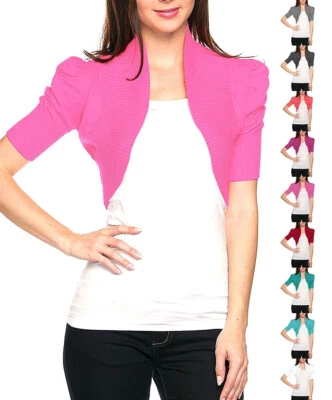 Ruched Short Sleeve Crop Knitted Bolero Sweater S ~ L - Image 1 of 4