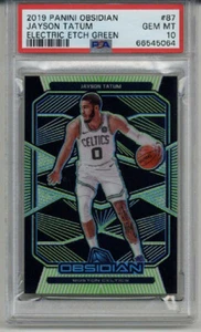 2019 PANINI OBSIDIAN ELECTRIC ETCH GREEN #87 JAYSON TATUM /25 PSA 10 LOW POP - Picture 1 of 2