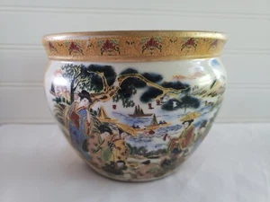 VTG Chinese Pottery Porcelain Jardiniere Koi Fish Bowl Oriental Planter Pot Vase - Picture 1 of 10