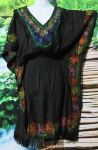 BOHO GYPSY BLACK EMBROIDERED TASSLED KAFTAN FIT REGULAR 12 - 18 bb - Picture 1 of 5