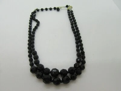 Германия двойной бусы ожерелье w граненый черный бисер камень 18» - Изображение 1 из 3