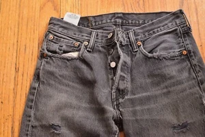 Distressed Ripped Faded Black Levis 501 Jeans Size 28 x 29 - Picture 1 of 5